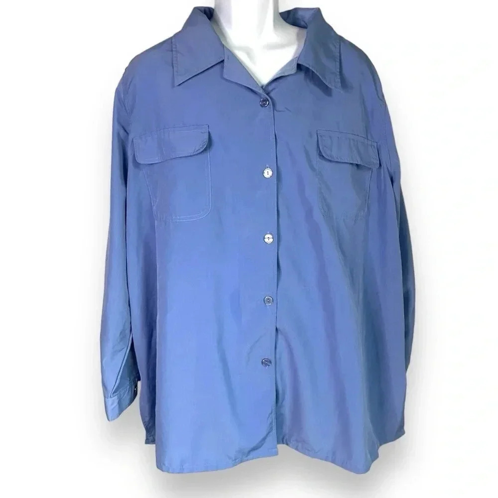 Only Necessities Blue Button-Up Blouse - Size 30W